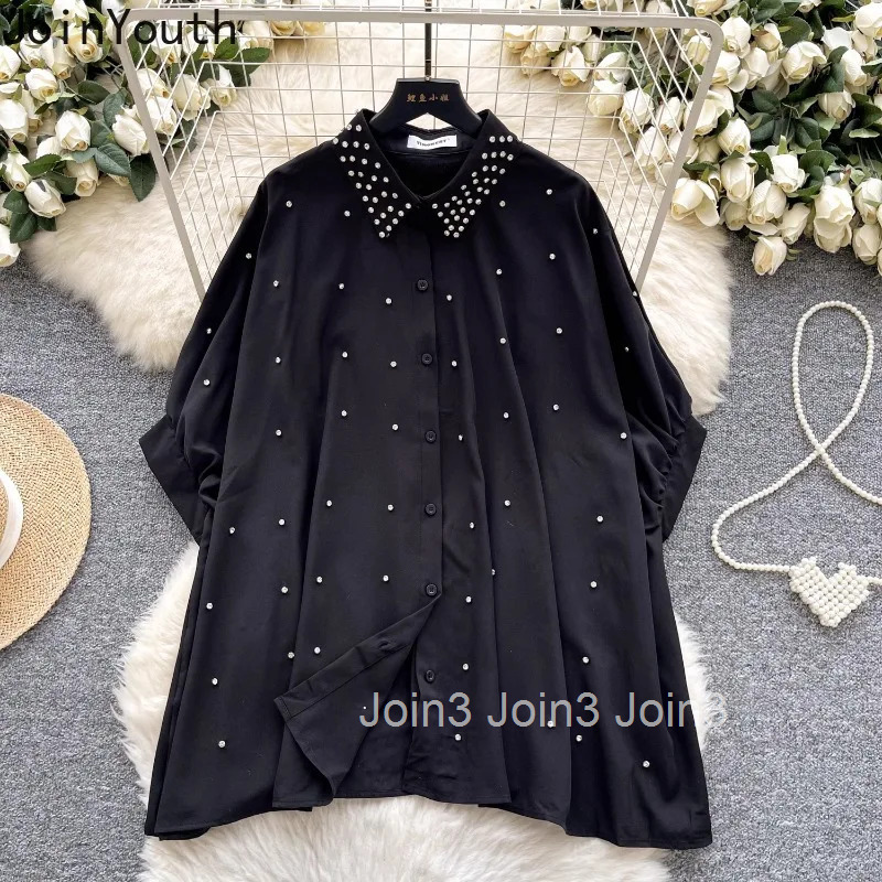 Loose Blouses Womens Clothing Short Sleeve Heavy Diamond Shirts 2025 Blusas Mujer De Moda Vintage Summer Korean Blouse Tops