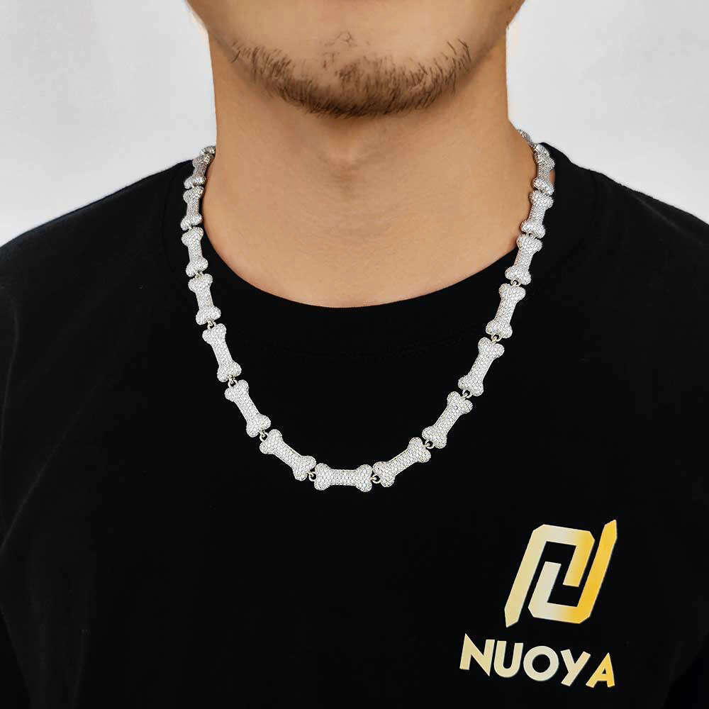 Hip Hop Jewelry 10mm T-Bar Buckle Copper Inlaid Zircon Bone Trendy Brand Personality Men's Necklace f204