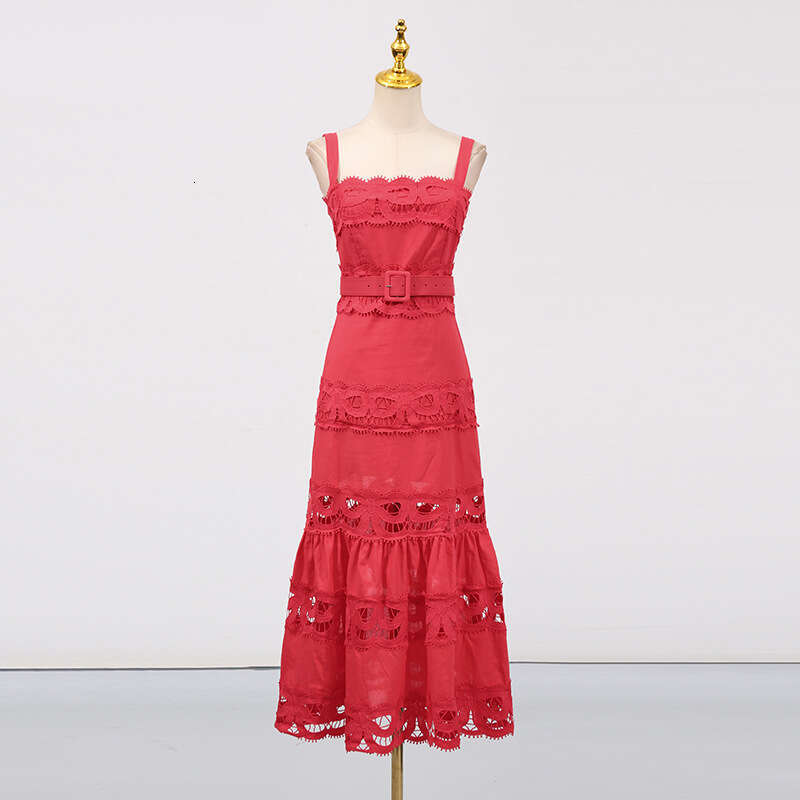 White Skirt Maxi Skirt Vacation Style Long Summer New Fashion Hollow Embroidery Strap Mermaid Design Dress For Women Long Skirt