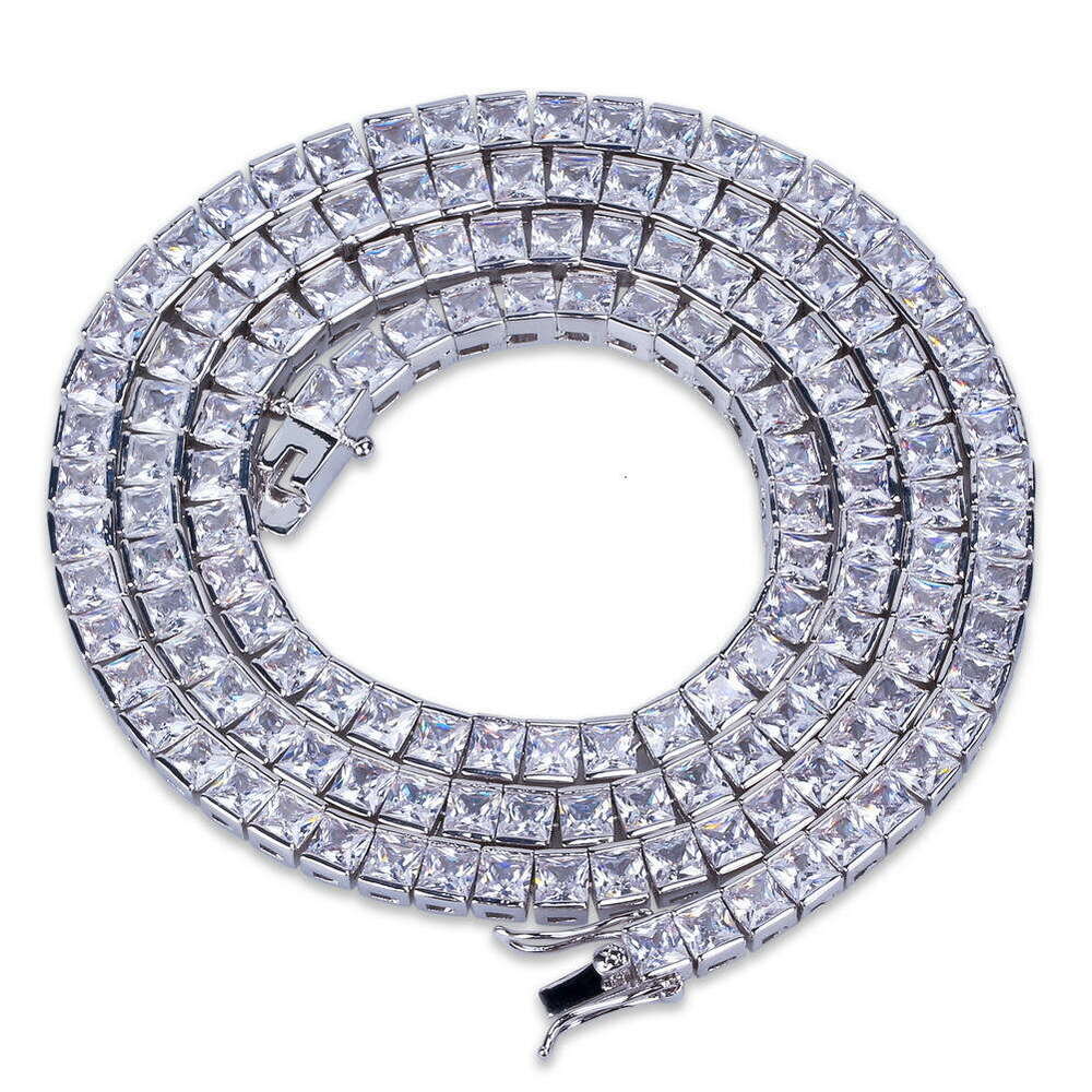Jin Ao Hip-Hop Jewelry 6MM Single Row Square Tennis Chain Necklace Copper Inlaid Zircon Full Dia Bracelet Accessories