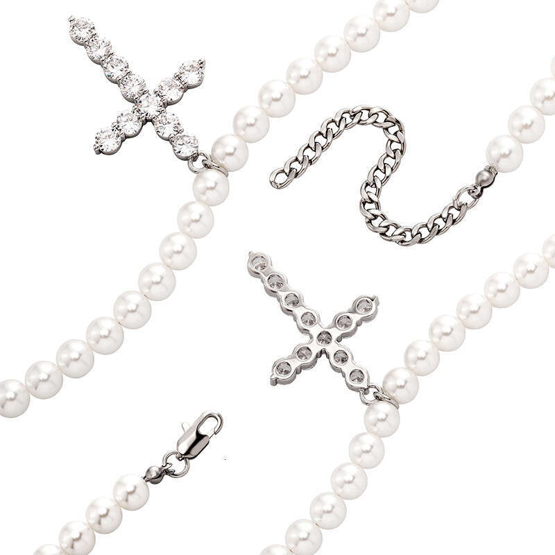 Jin Ao 8-10MM Versatile Pearl Necklace Niche Design Cross Pendant Accessory