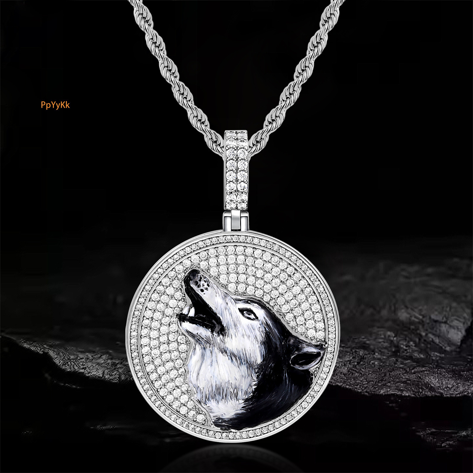 Luxury Moissanite Hip Hop Wolf Head Disc Pendant Diamond Inlaid Trendy Statement Necklace Pass the diamond tester Druzy jewelry