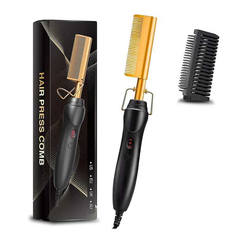 Electric Hot Comb Dual Voltage Copper Heater Hair Curler Copper Comb Straightening And Curling Hair CareXJ250621