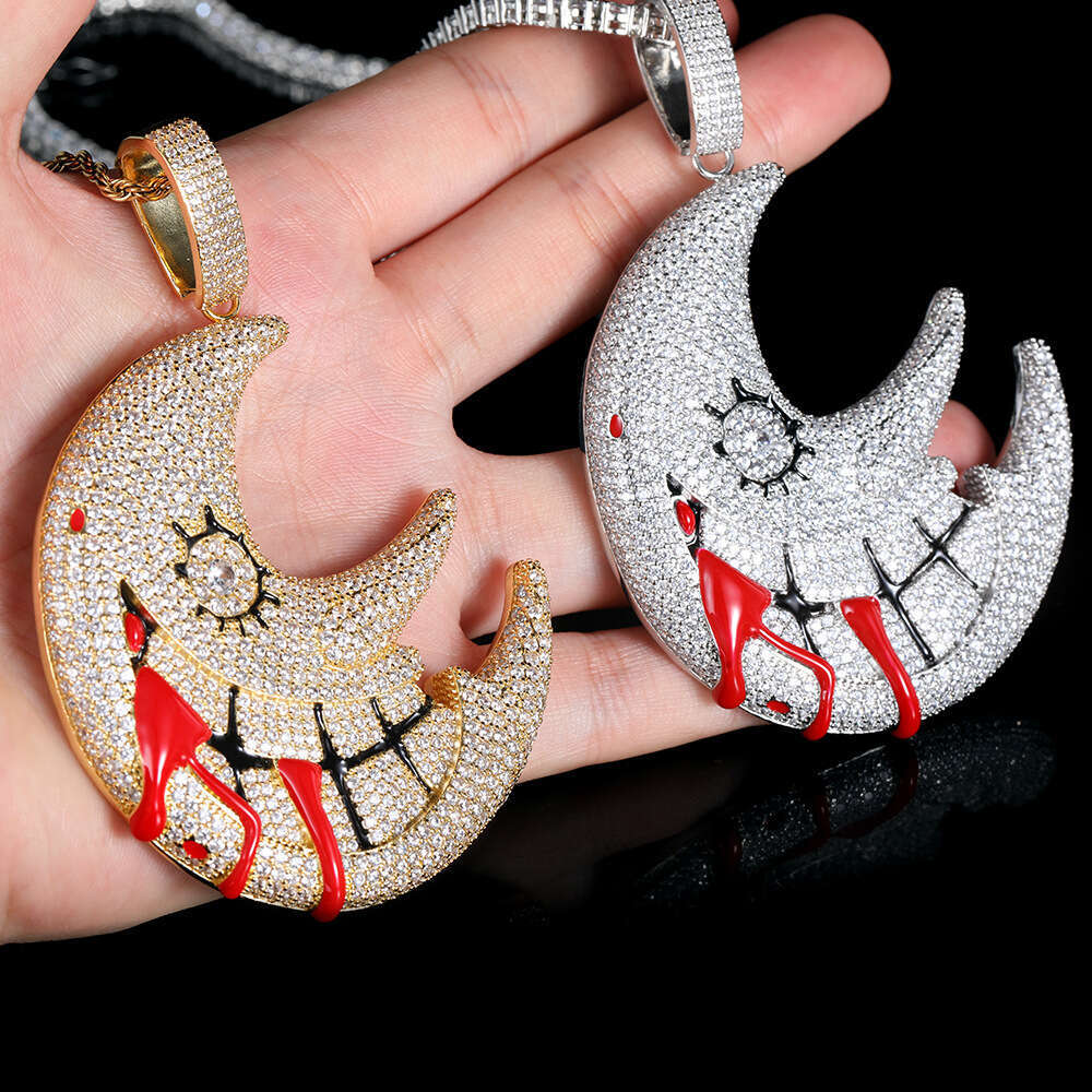Hip Hop Moon Pendant Trippie Redd Style Exaggerated Funny Zircon Necklace f288
