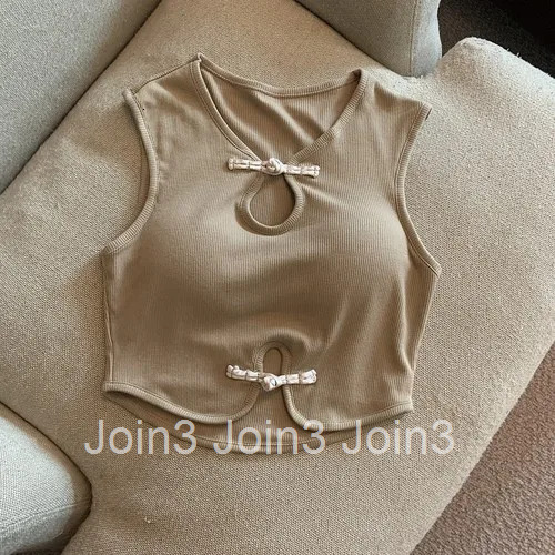 Chinese Style Tshirts Women Stand Neck Sleeveless Sexy T Shirt Crop Tops Hollow Out Tunic Summer Tees Y2k T-shirt Ropa Mujer