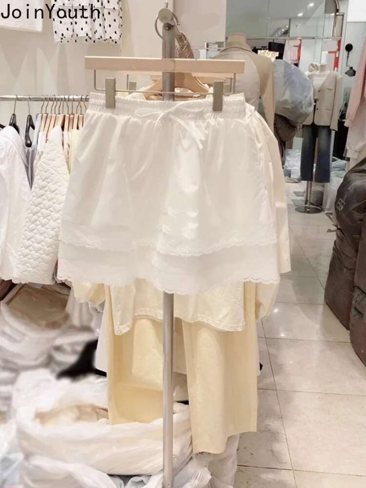 Fashion Skirts for Women Fashion Summer Jupe 2025 Faldas Mujer De Moda Korean Tunic Saia Patchwork Lace A-line White Mini Skirt
