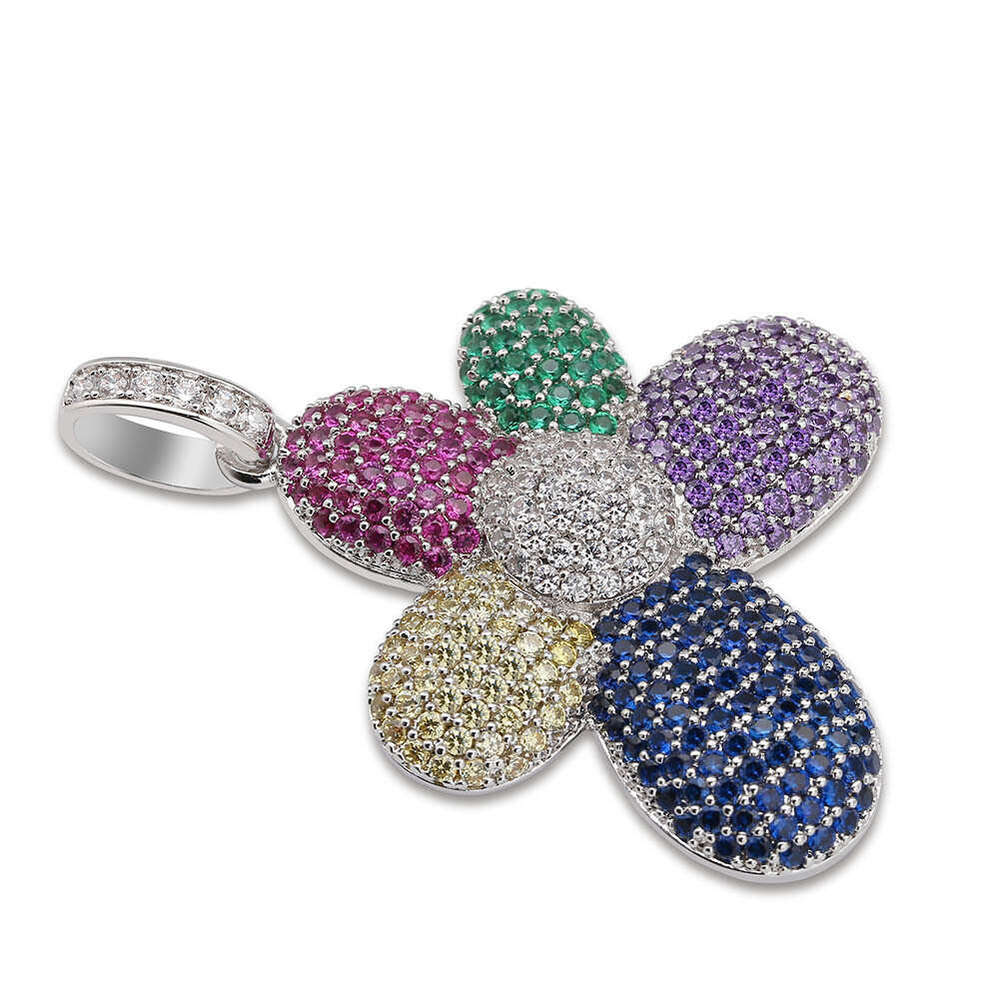 Jin Ao Hip-Hop Colorful Zircon Seven-Color Flower Pendant Necklace Unisex Rap Trendy Accessories