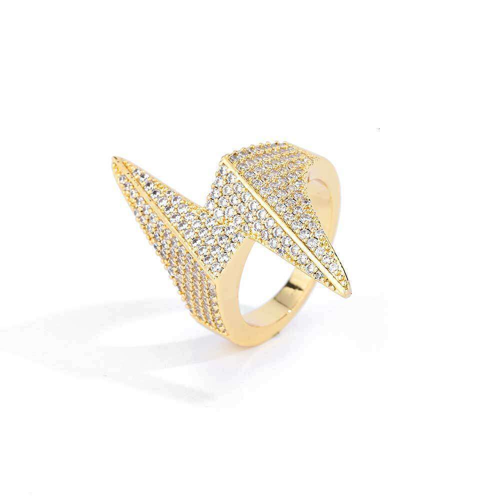 Hip Hop Lightning Zircon for Women, Light Luxury High-end Sense, Personalized Jewelry, Full Diamond Men's Ring 33b6