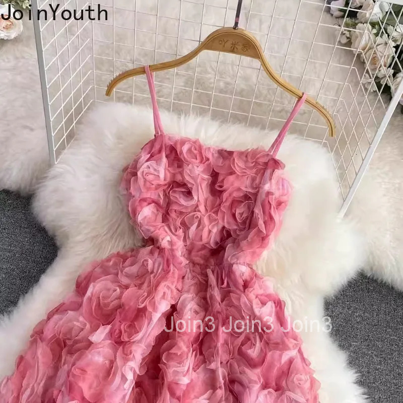 Sweet Dress for Women Temperament Sexy Sling Robe Femme 2025 Vestidos De Mujer Slim Waist 3D Floral A-line Summer Dresses 27v839