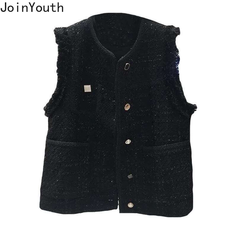 Korean Vest Womens Clothing O-neck Vintage Loose Waistcoat 2025 Ropa Mujer Temperament Tanks Tops Sleeveless Cardigan Women