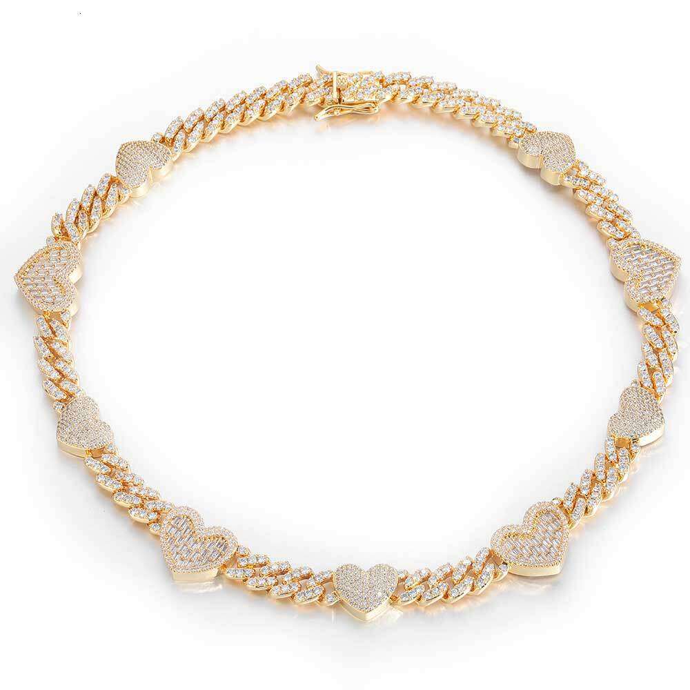 Hip Hop 9mm Heart Cuban Chain Zircon Men's Jewelry High-end Exquisite Women's Necklace 22c5