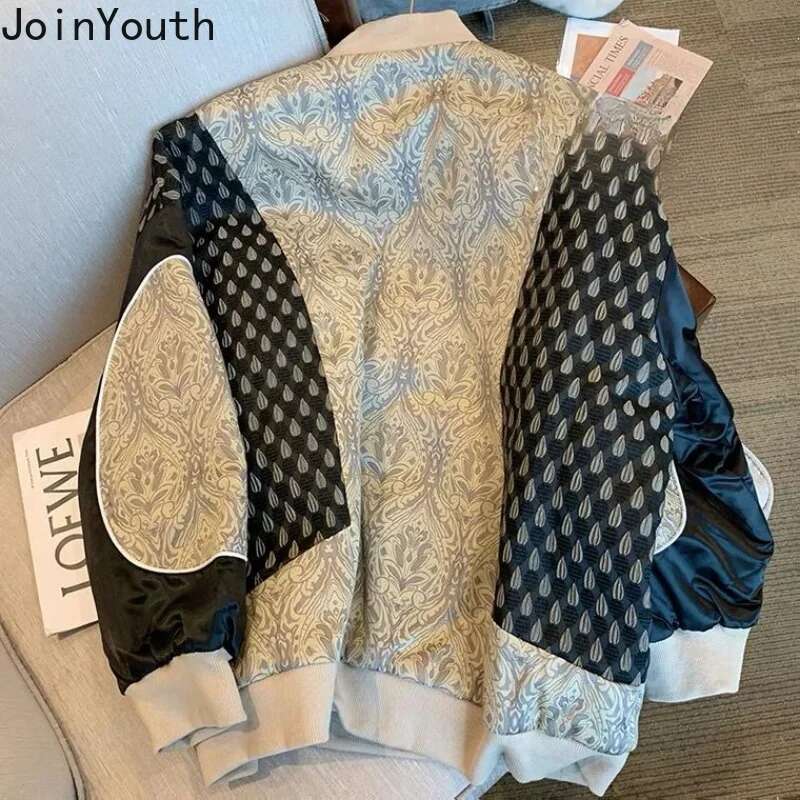 2025 Ropa Mujer Streetwear Contrast Color Jackets Womens Clothing Patchwork Vintage Coats Y2k Tops Casual Fashion Loose Outwear