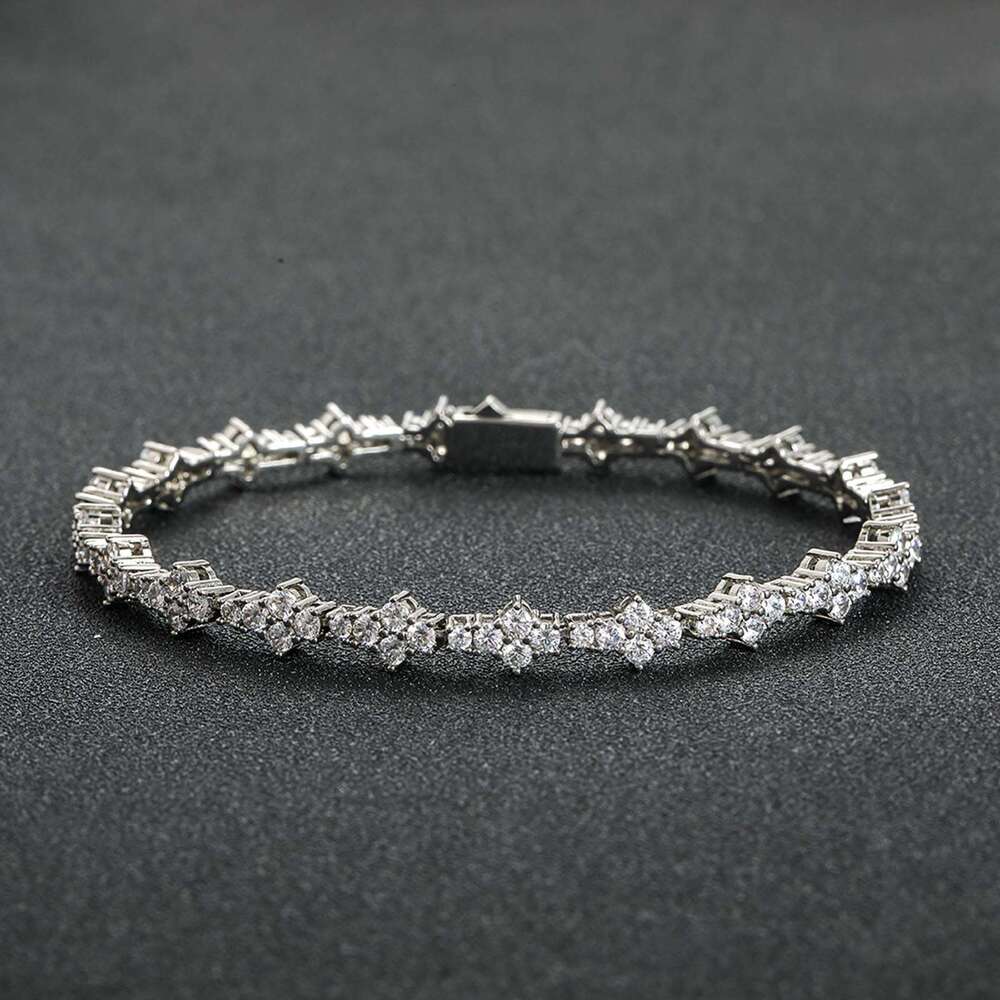 Plum Blossom Tennis Chain Men's Bracelet Zircon Trendy Spring Buckle Hip-Hop Jewelry 80be