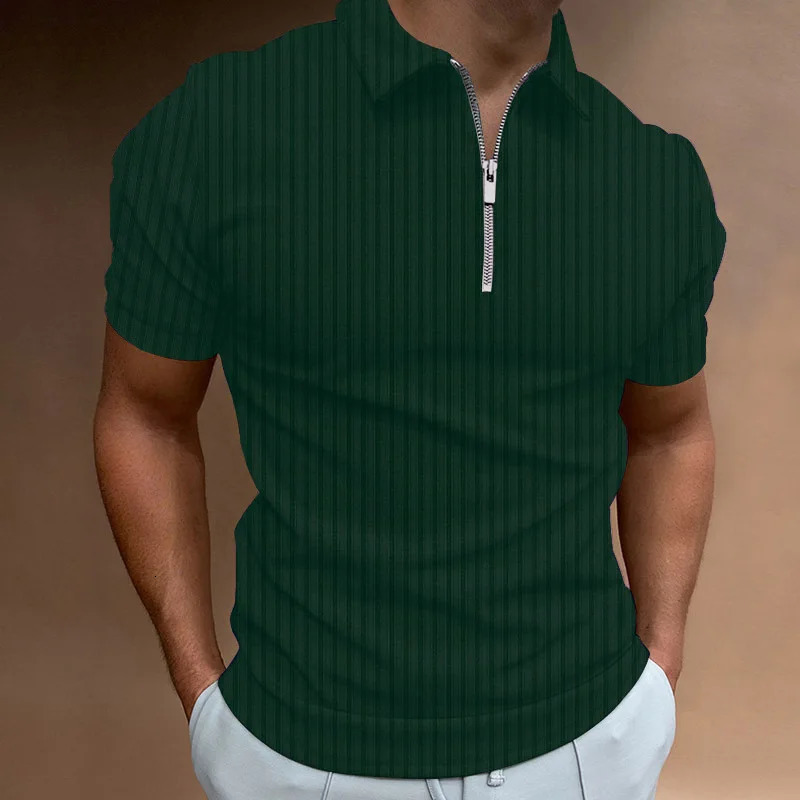 Summer Men Casual Short Sleeve Stripe Zipper Polo Shirt Fashion Golf Elasticity Comfortable Tops 250610A