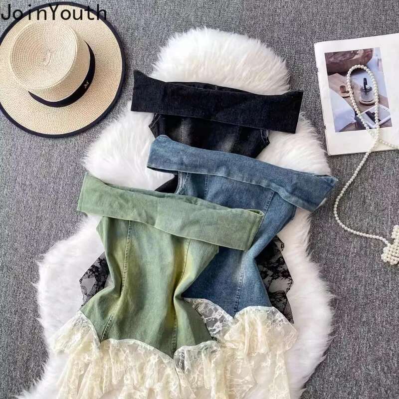 Sexy Vest Womens Clothes Slash Neck Tunic Tees Patchwork Lace Tassel Backless Camis 2025 Ropa Mujer Folds Chic Summer Y2k Tanks