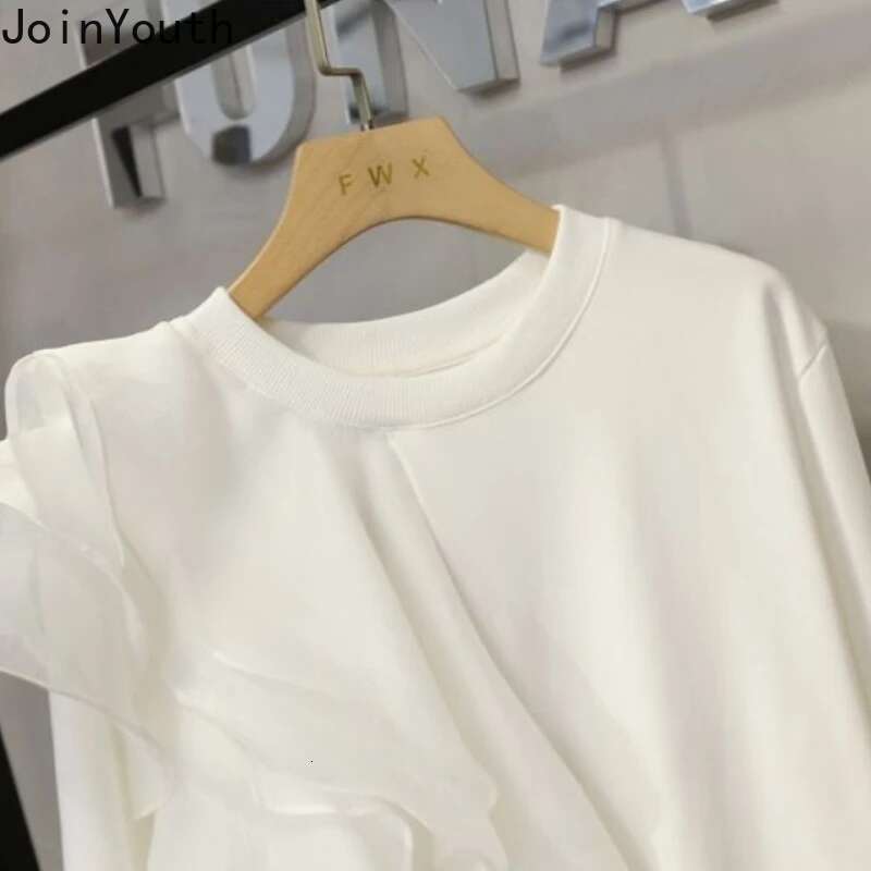 2025 Women Clothing White Hoodies O-neck Long Sleeve Oversized Sweatshirts Y2k Tops Chic Ruffles Irregular Fashion Casual Hoodie