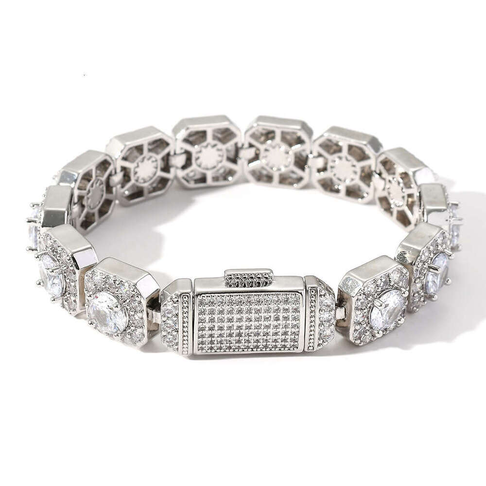 for Men 13mm Flip Clasp Rock Sugar Zircon Bracelet Men's Trendy Hip Hop Accessories 9dd7