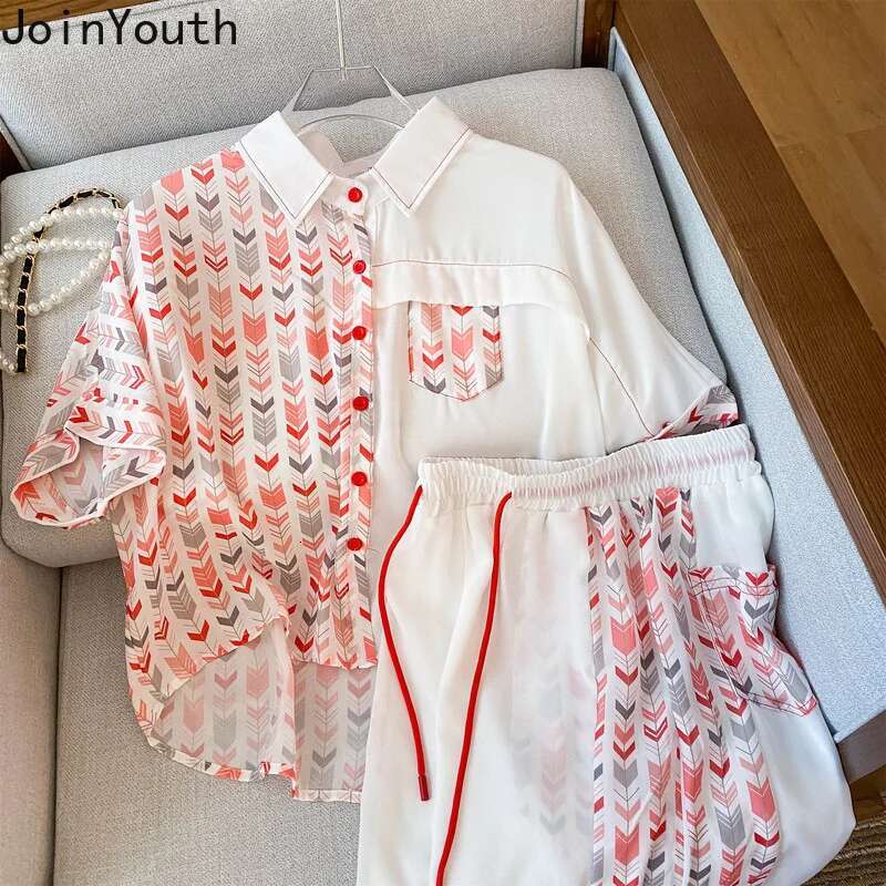 Fashion Tracksuit Korean Two Piece Set Women Loose Shirt Tops Casual Shorts Sets Y2k Clothes Suit Streetwear BF Outfits 2 Pcs