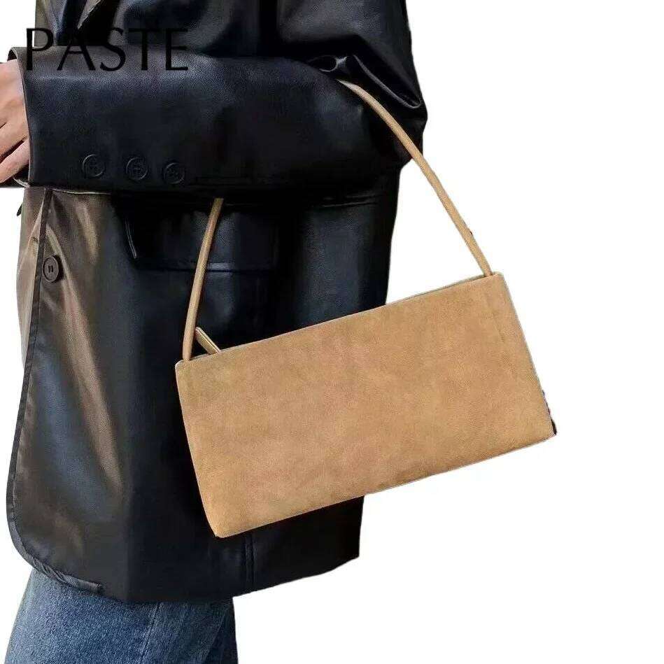 New Ins Chic Autumn All-Match Lady Underarm Shoulder Nubuck Leather Women Messenger Bag Coffee Red Color Suede Handbag