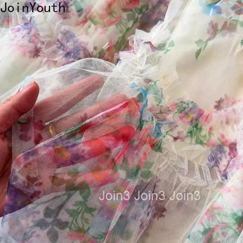 Women Skirt Gauze Floral A-line Korean Jupe 2025 Faldas Mujer De Moda Fashion Sweet Summer Saia High Waist Loose Womens Clothes