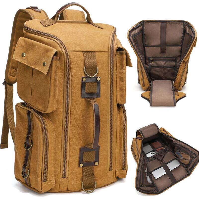 Men's Vintage Waxed Canvas Waterproof Large Capacity Carry-On Travel Backpack 16 inch Laptop Bag for Men Women