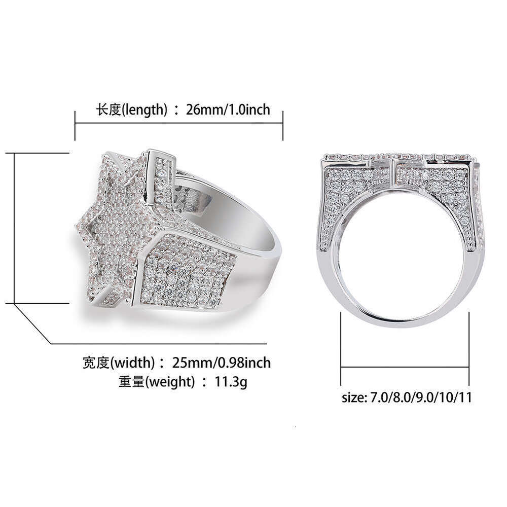 Jin Ao Jewelry Five-Pointed Star 3D New Upgraded White Copper Hip-Hop Trendy Brand Ring Accessory