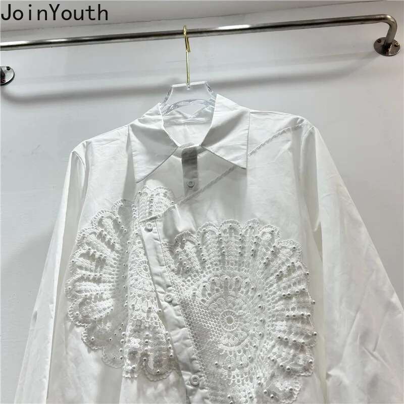 2025 Camisas De Mujer Blouses for Womens Long Sleeve Loose Tops Heavy Beading Shirts Casual Fashion Irregular Korean Blouse