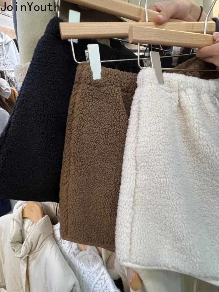 Lamb Wool Wide Leg Shorts Women New Bottoms Drawstring Elastic Waist Fashion Y2k Pants Casual Korean Pantalones Cortos De Mujer