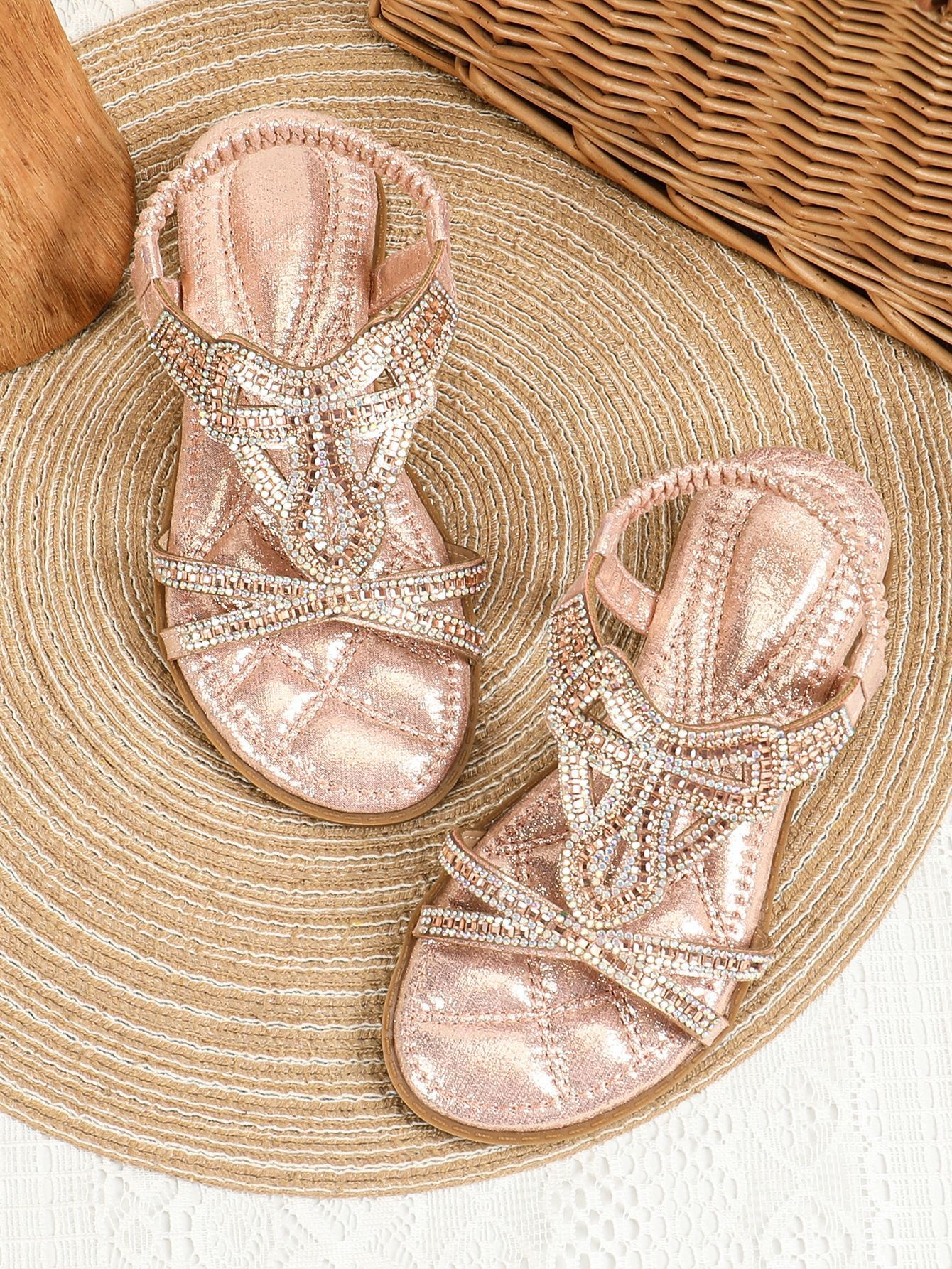Luxury Brand Designer Shoes Sandals New Summer Bohemian Style Girls' Rhinestone Sandals Soft Sole Fashionable Princess Shoes For Kids And Toddler