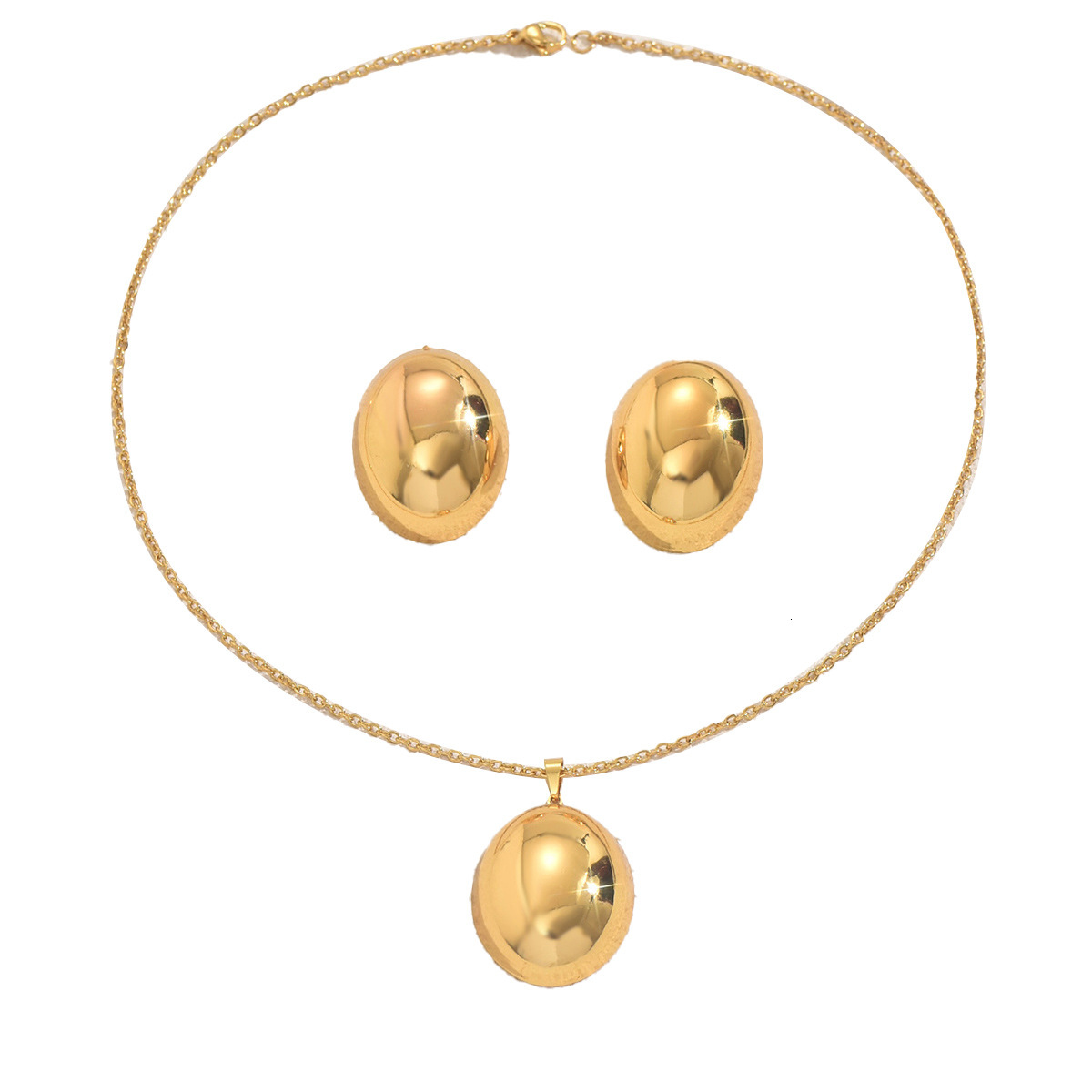 Wind Women's Long Pendant Necklace Circle Metal Design Earrings Jewelry Set For Women