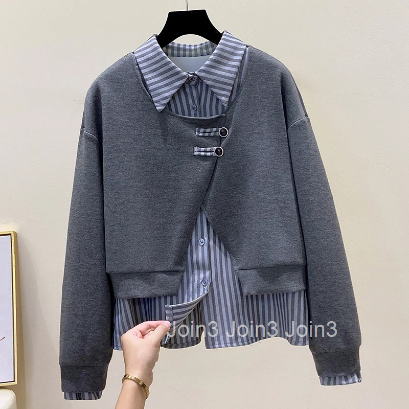 2025 Ropa Mujer Fake Two Hoodies Womens Clothing Patchwork Striped Sweatshirts Casual Fashionoversized Hoodie Vintage Y2k Tops