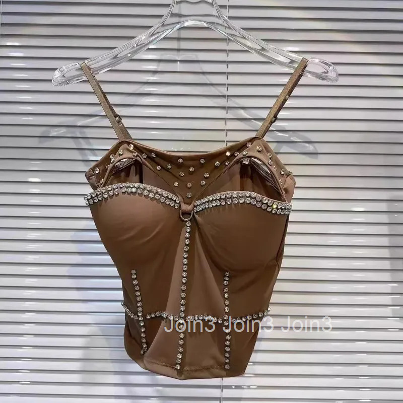Sexy Sling Vest Crop Tops Womens Clothing 2025 Heavy Diamond Hollow Out Tanks Ropa Mujer Korean Tees Tunic Summer Chic Camis