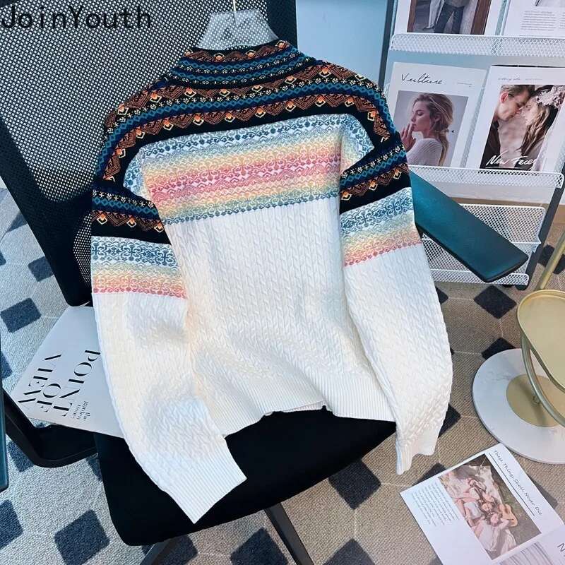 Vintage Women Sweater 2025 Ropa Mujer Heavy Embroidery Long Sleeve O-neck Jumper Fashion Korean Knitted Cropped Pullovers 27s339