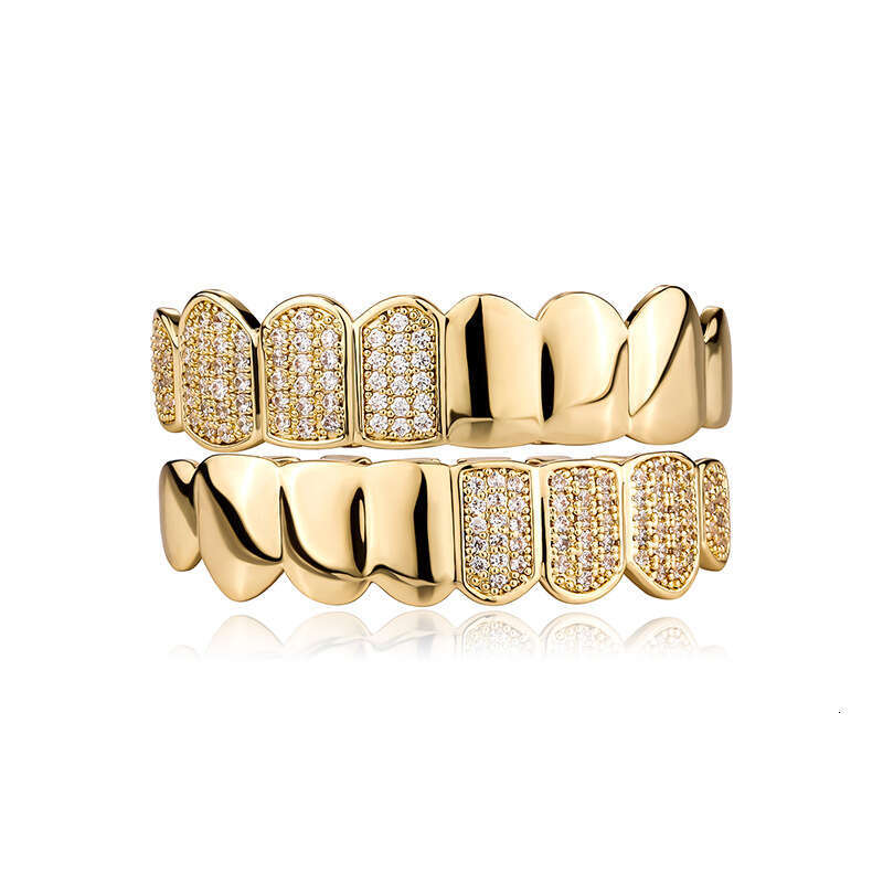 Jin Ao Hip-Hop Grills Full Dia Double Combination Big Gold Teeth Halloween Nightclub Funny Rap Accessories