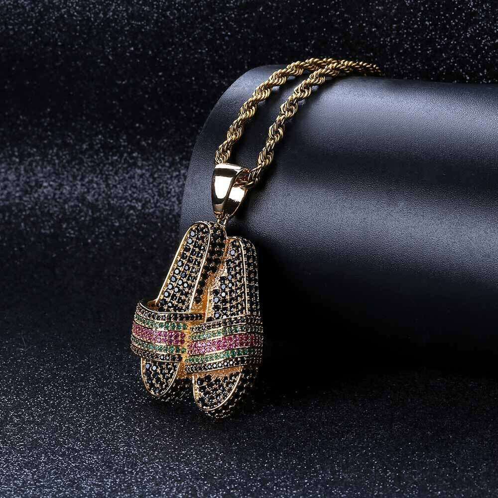 Unique Slippers with Micro-Inlaid Colorful Zircon Hip-Hop Men's Trendy Pendant