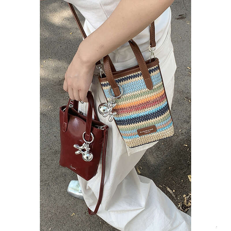 Summer Fashion Handbag 2024 New designer bag Mini Straw Woven Phone Versatile Shoulder Crossbody Small Square Bag