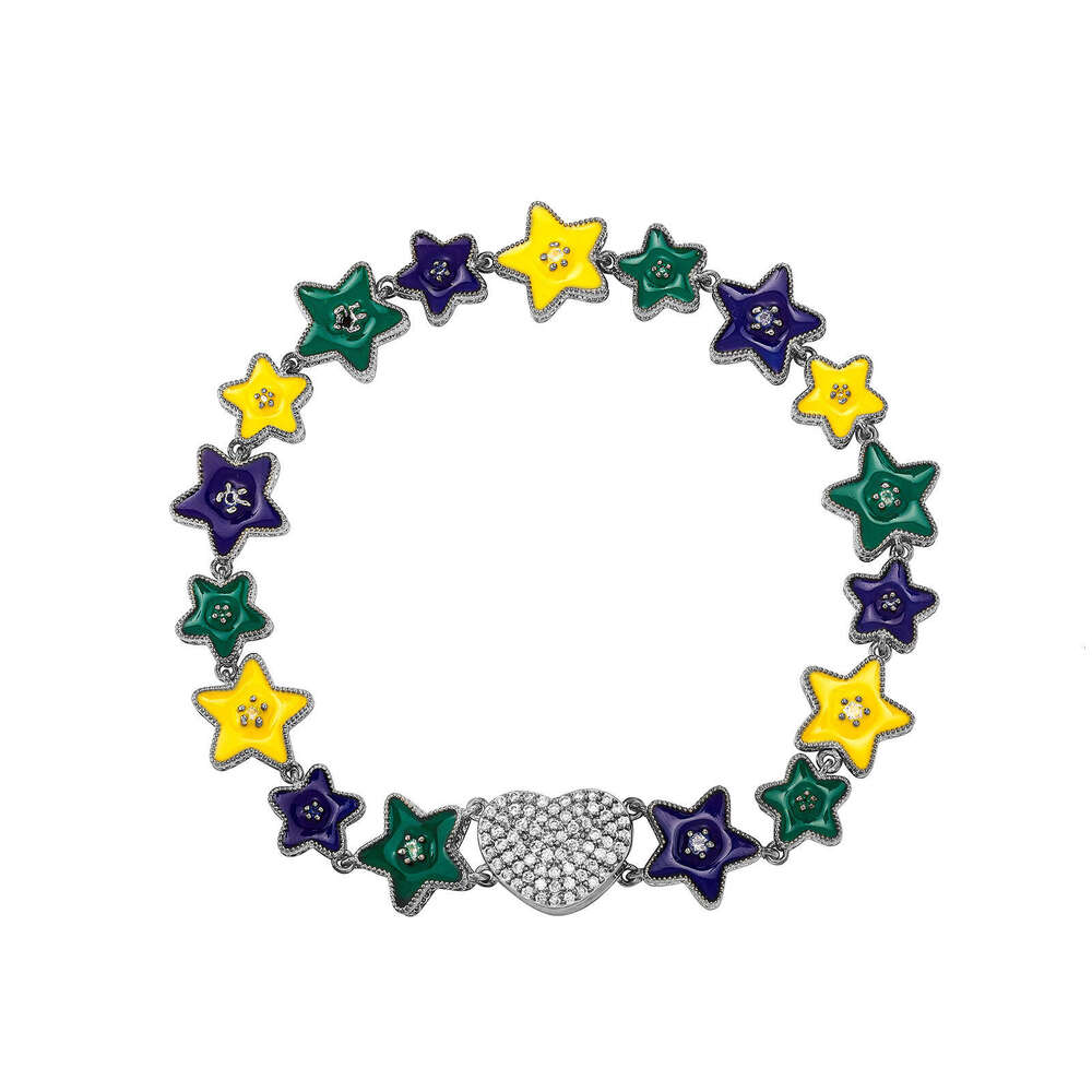Brazil Soccer Team Color Pendant Necklace Luminous Oil Drop Pentagram Bracelet Dopamine Accessories Trendy Jewelry