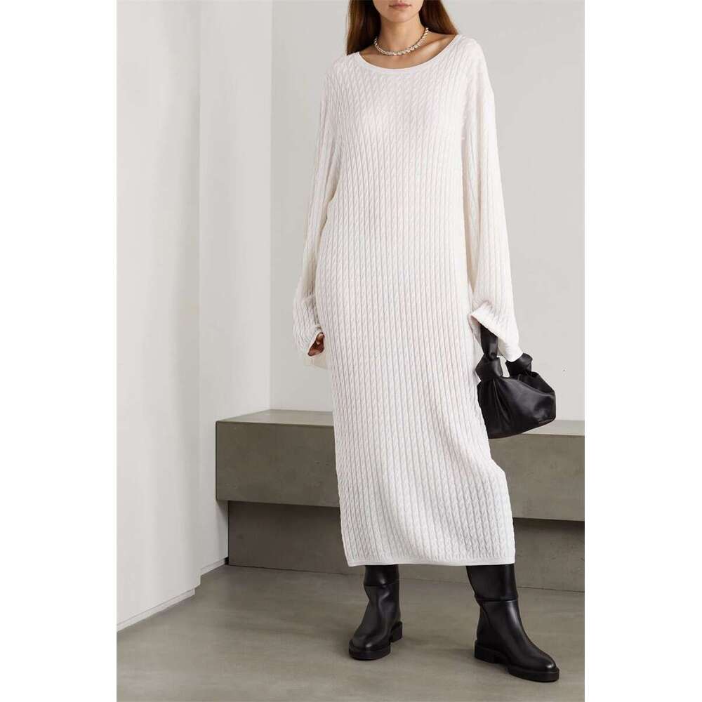 White Skirt Maxi Skirt Nordic Series Minimalist Lazy Loose Cable Knit Long Wool Dress Long Skirt