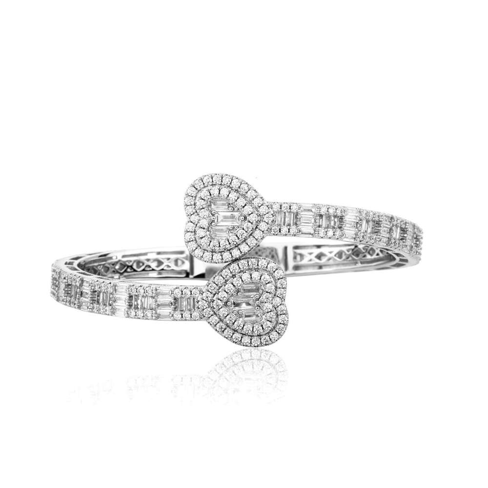Fashion Square Dia Double Heart Clasp Bracelet Internet Celebrity Live Trendy Personality Jewelry