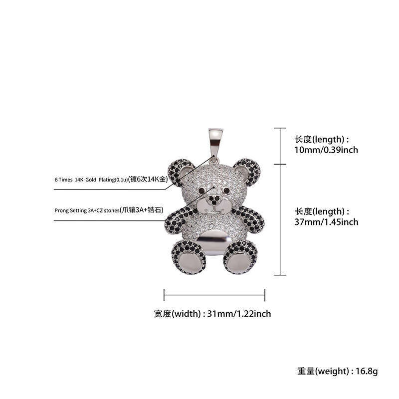 Cute Cartoon Panda Pendant Colorful Zircon Unisex Trendy Hip Hop Necklace Jewelry