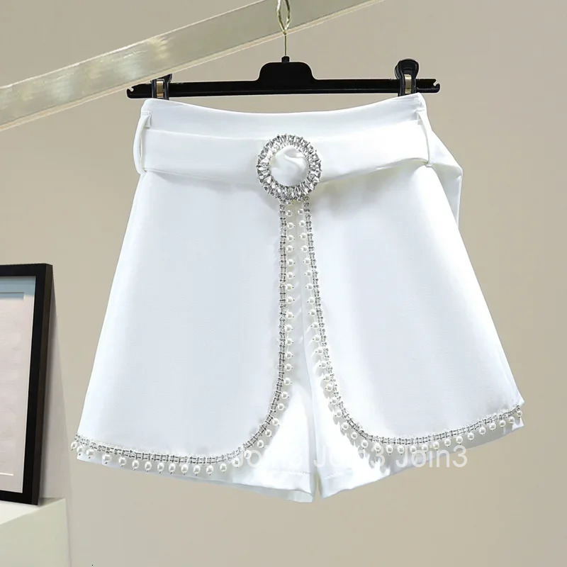 Temperament Shorts for Women 2025 New Bottoms High Waist Heavy Diamond Wide Leg Pants Summer Chic Pantalones Cortos De Mujer