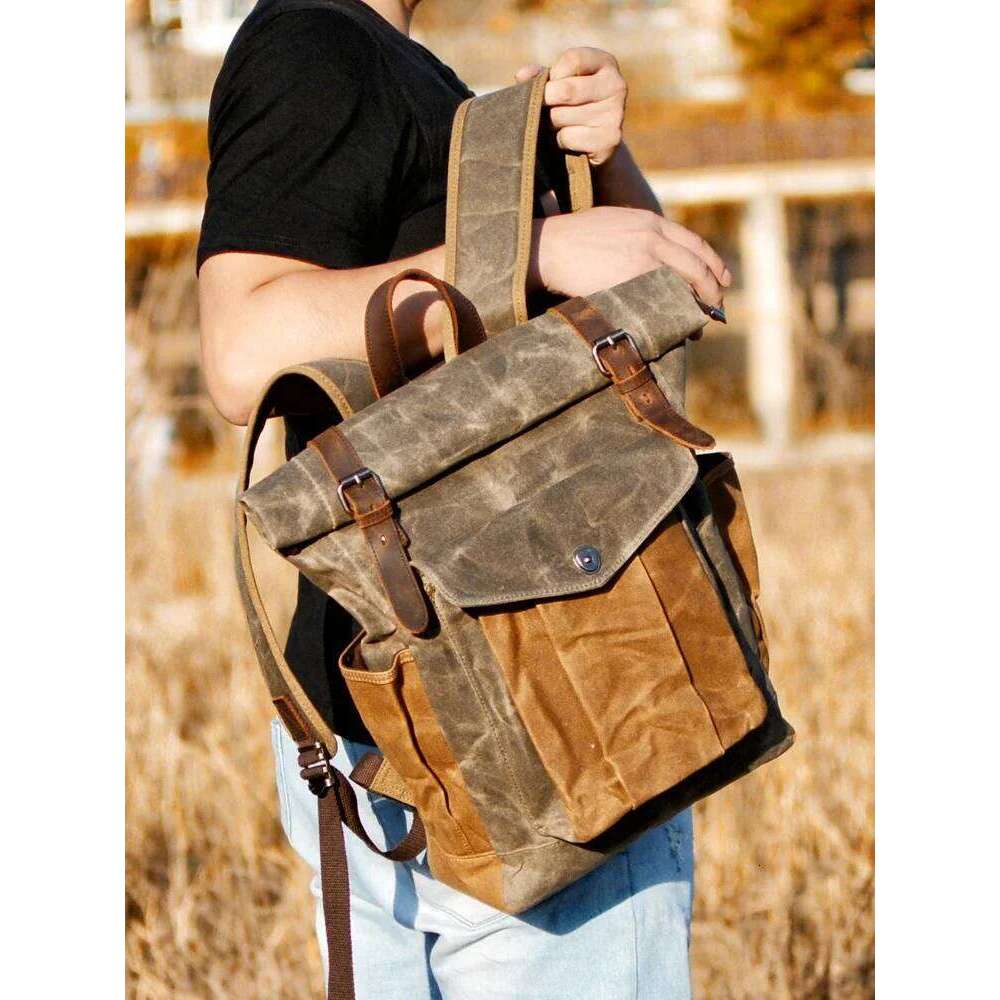 Designer bag MUCHUAN Vintage Backpacks for Men Oil Wax Canvas Leather Travel Backpack Large Waterproof Daypacks Retro Bagpack