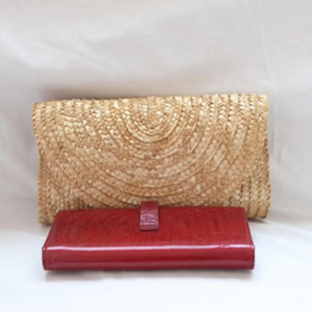 Female Wheat Straw Woven Clutch Bag Wheat Straw Braid Handmade Female Wallet Ladies Summer Beach Travel Envelope Handbag 250617