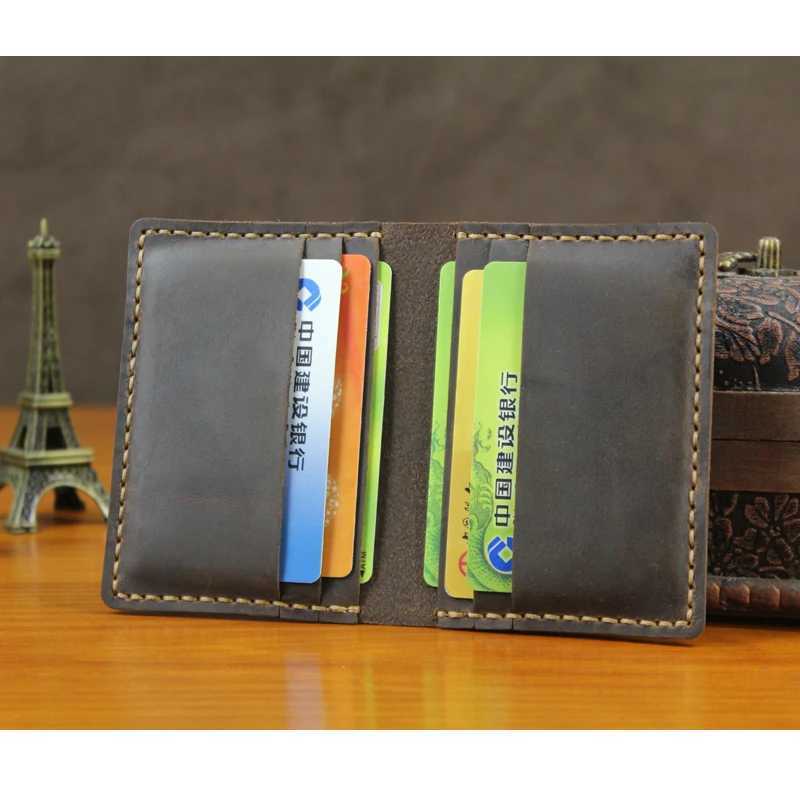 Handmade Crazy Horse Genuine Leather Card Holder Slim Men Business Card Holder Leather Card Wallet Women Card ID Holder Z250621