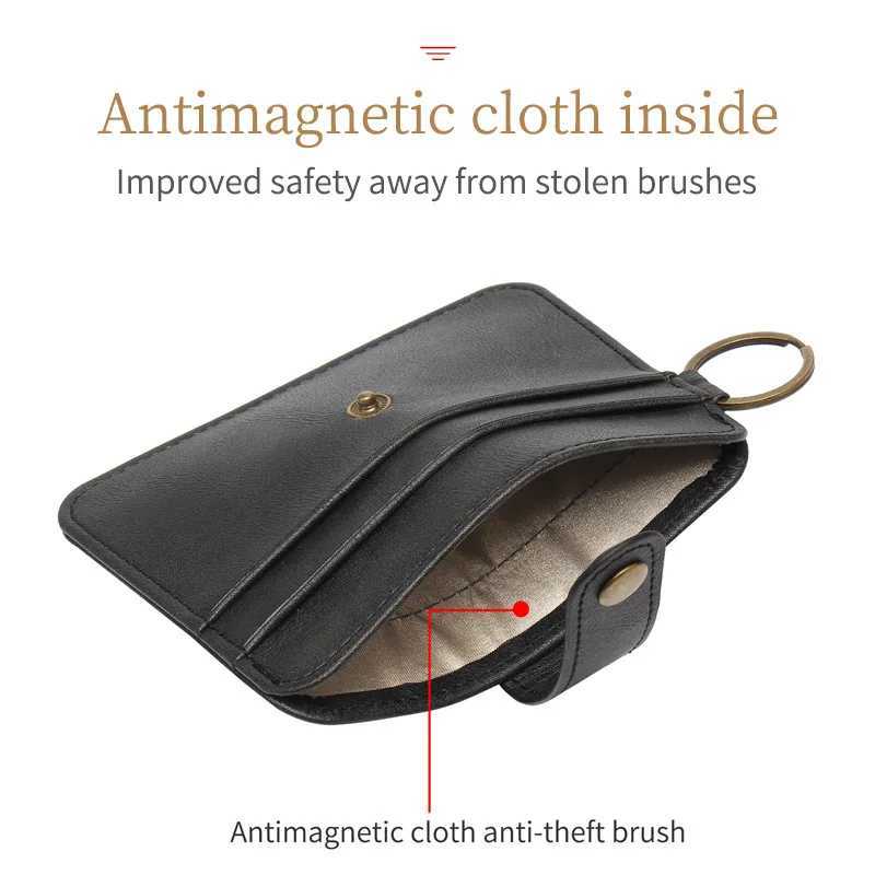 Anti RFID Mini Holder With Drivers License Slot Men Thin ID Bag Women Small Wallet Key Circle Ring Z250621