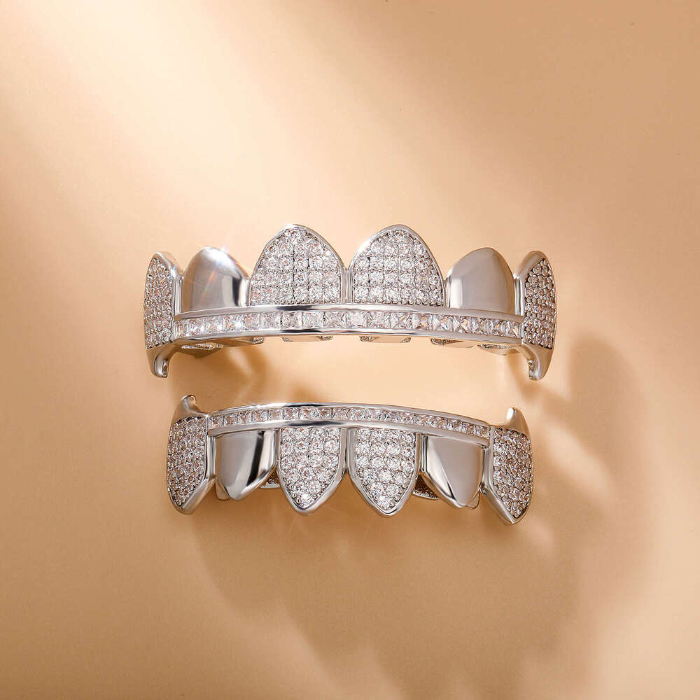 Halloween Fangs Mirror Mixed Full Zircon Teeth Grillz Real Gold Plated TEMU