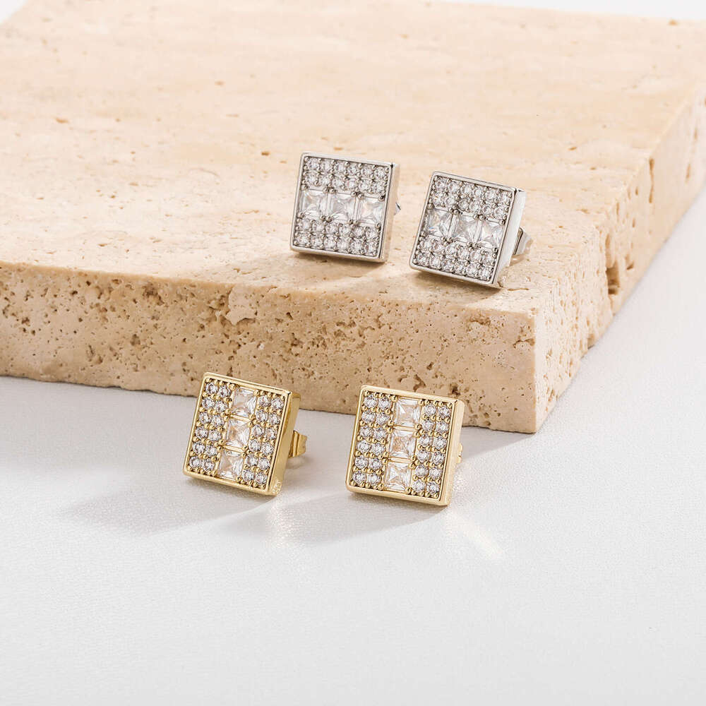 Square Full Dia for Women Korean Style Simple Fashion Small Earrings Trendy Elegant Gold Australian Studs