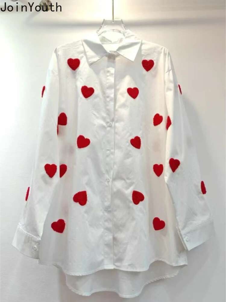 Love Print Blouse Womens Clothing Camisas De Mujer Long Sleeve Casual Loose Tops Fashion White Shirts Vintage Korean Blouses