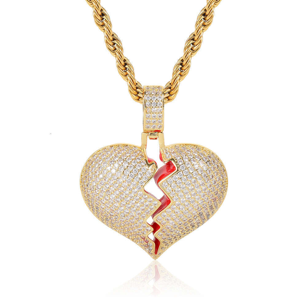 Hip Hop Jewelry Copper Inlaid Zircon Heart Trendy Brand Personality Unisex Couple Heartbreak Pendant Necklace 5b43