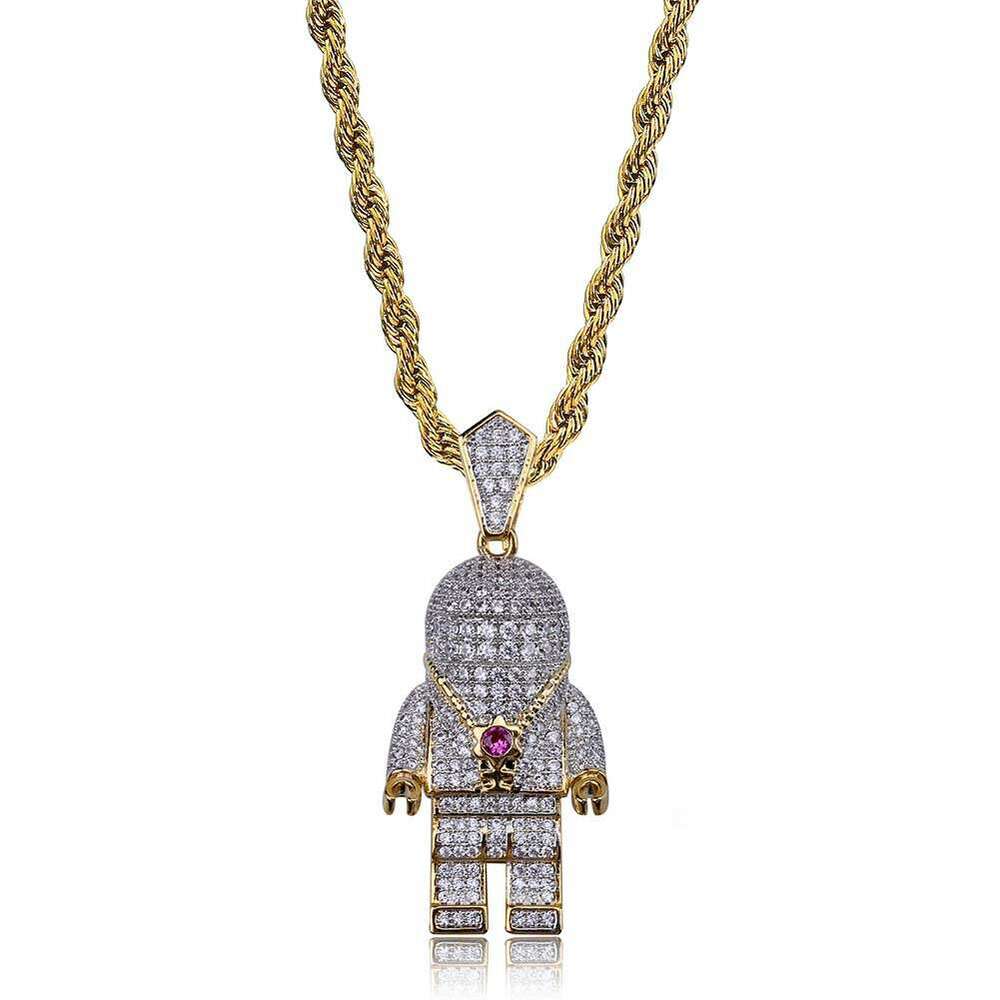 Personality Astronaut Pendant Micro Paved Zircon Hip Hop Men's Trendy Necklace